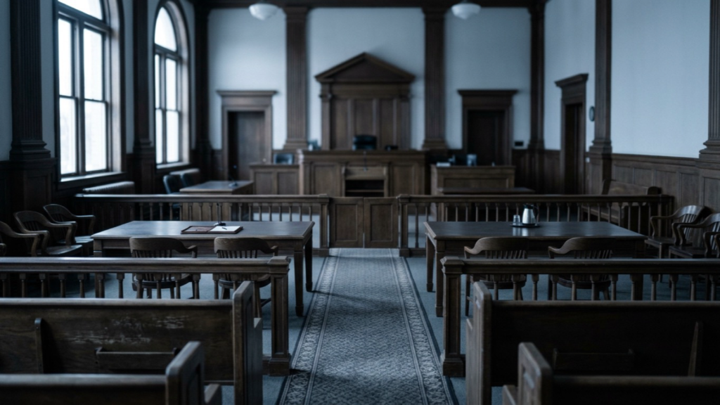 Empty courtroom where a Forsyth County probation revocation hearing would be held