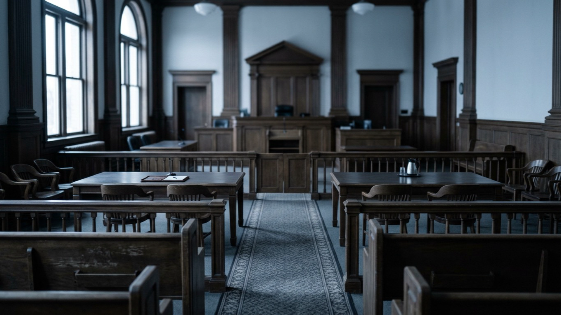 Empty courtroom where a Forsyth County probation revocation hearing would be held